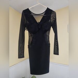 Forever 21 Black Lace Mesh Long Sleeve Dress